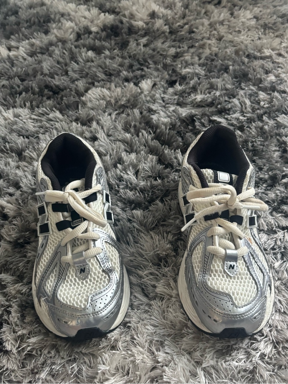 New Balance Kids White and Silver Mesh Sneakers
